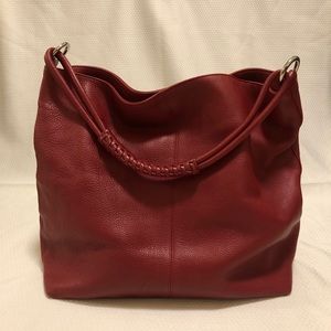 Express Red Leather Shoulder Tote Bag